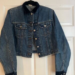 Vintage 90's Lee Denim Jacket Womens Blue Cropped Velvet Collar Flap Pockets